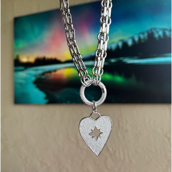 Two looks stainless steel choker heart necklace cz rhinestones boho st valentine - Picture 5 of 16